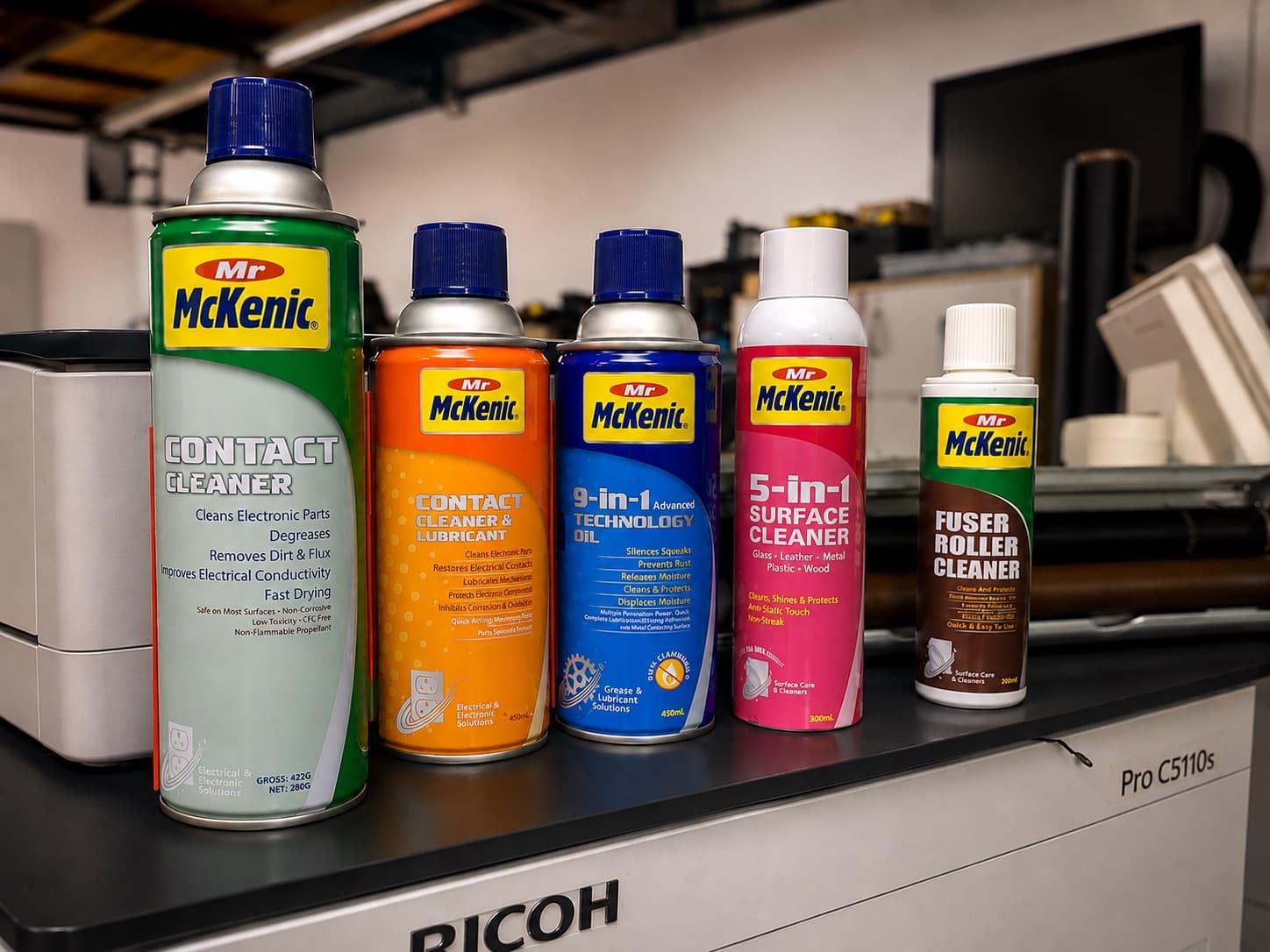 The Mr McKenic professional product range on a Ricoh machine in the IMATEC workshop